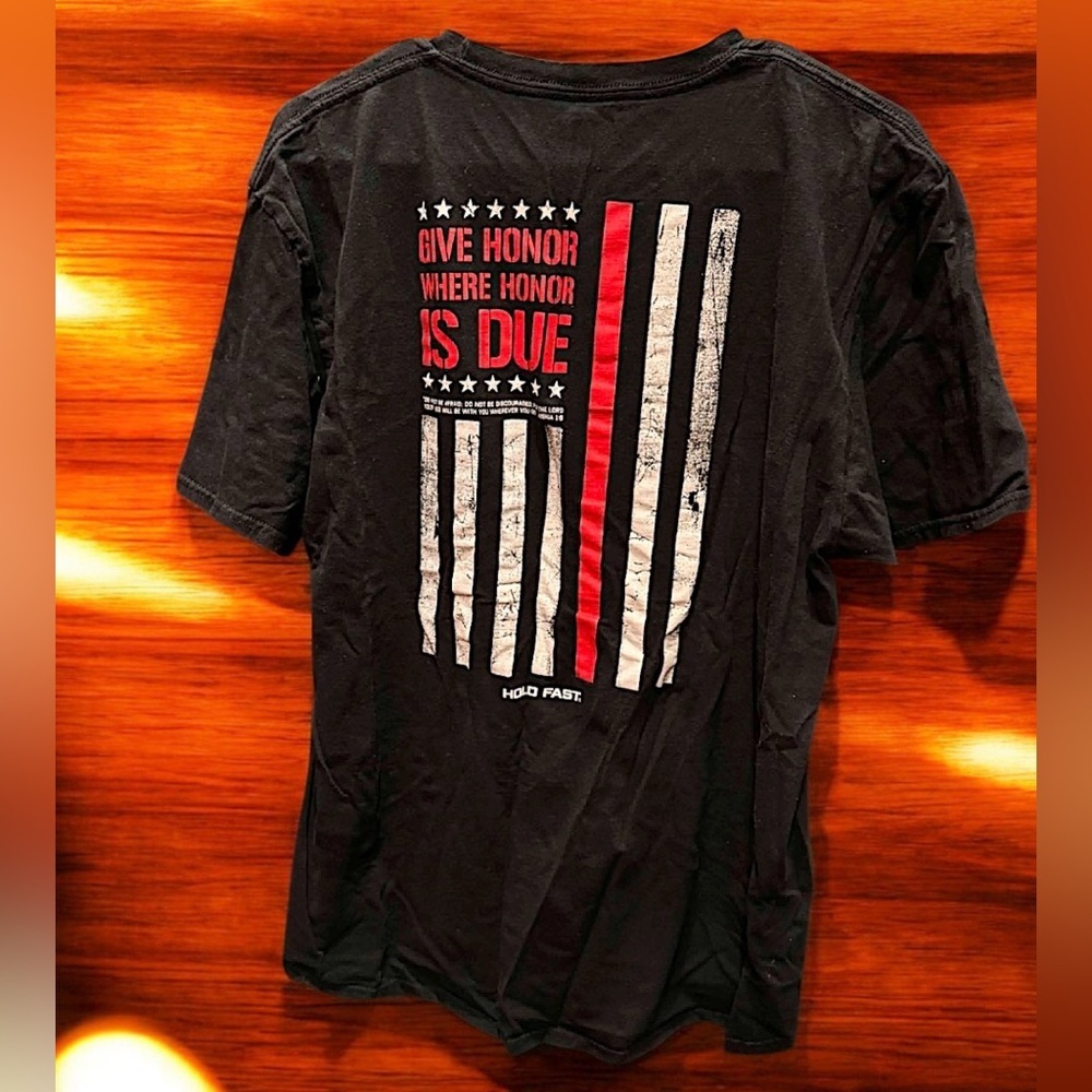 USA hand crafted Black Graphic T-Shirt with Red and White Design 2X